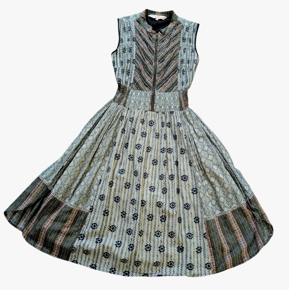 Boho Artisan Market Sleeveless Midi Dress – Patchwork Green Blue Cream Mauve S - Picture 13 of 14